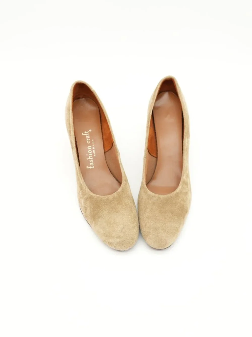 Vintage Suede Leather Heels Camel Tan 1970s Pumps Size 9.5